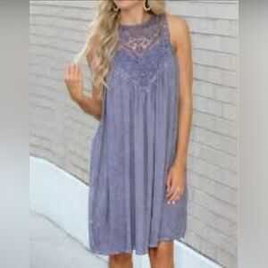 Kori purple crochet neck Trapeze midi dress